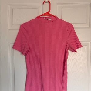 Only Pink Ribbed Short Sleeve Tee